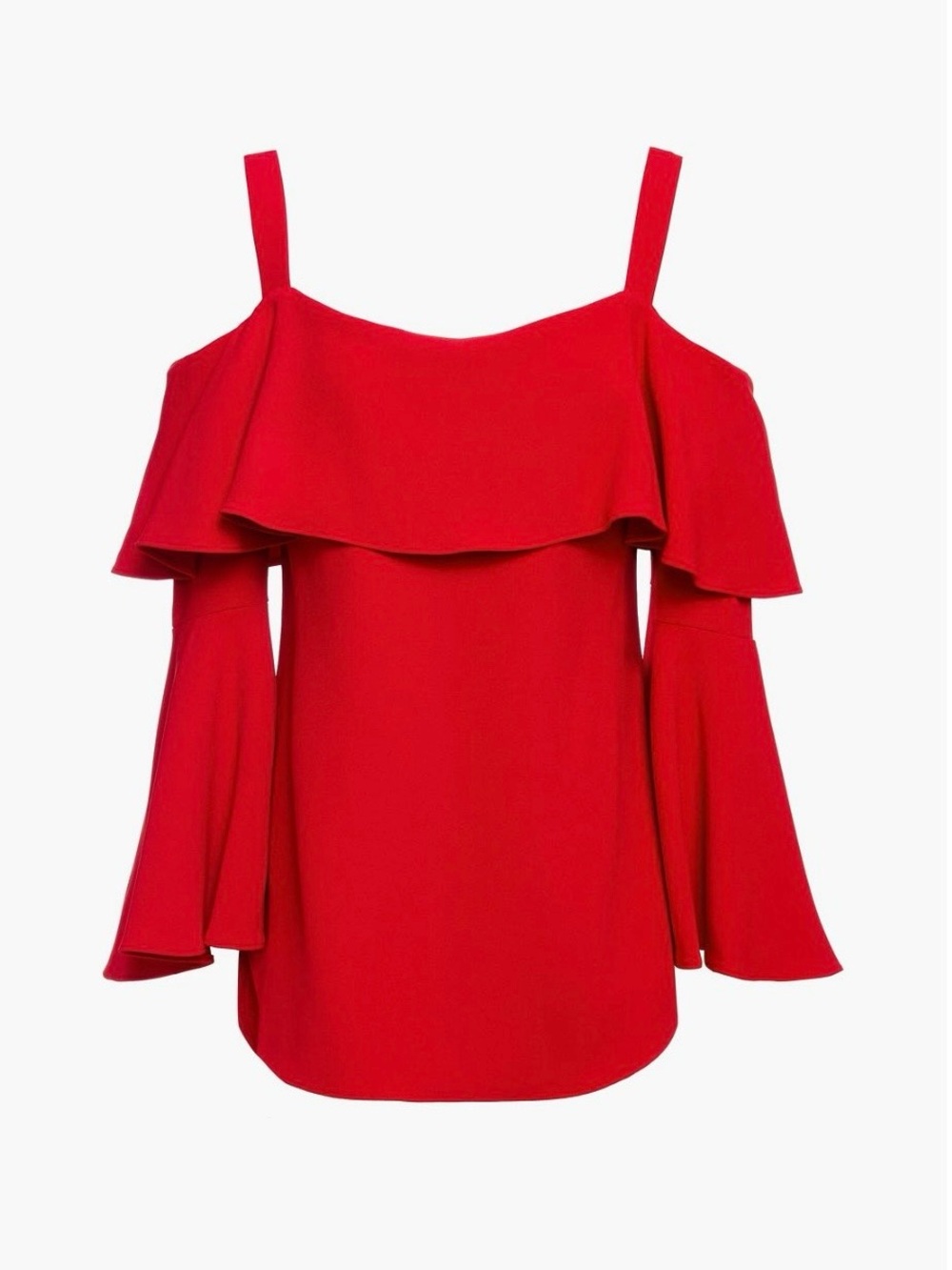 NWT ELIE SAAB Red Bell Sleeve Blouse Sz 42/8 Luxe Coquette Editorial Siren Chic‎